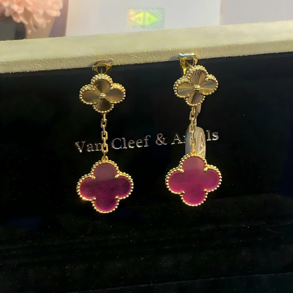 [Loco]NEW CLOVER 2 MOTIF PINK ENAMEL EARRINGS