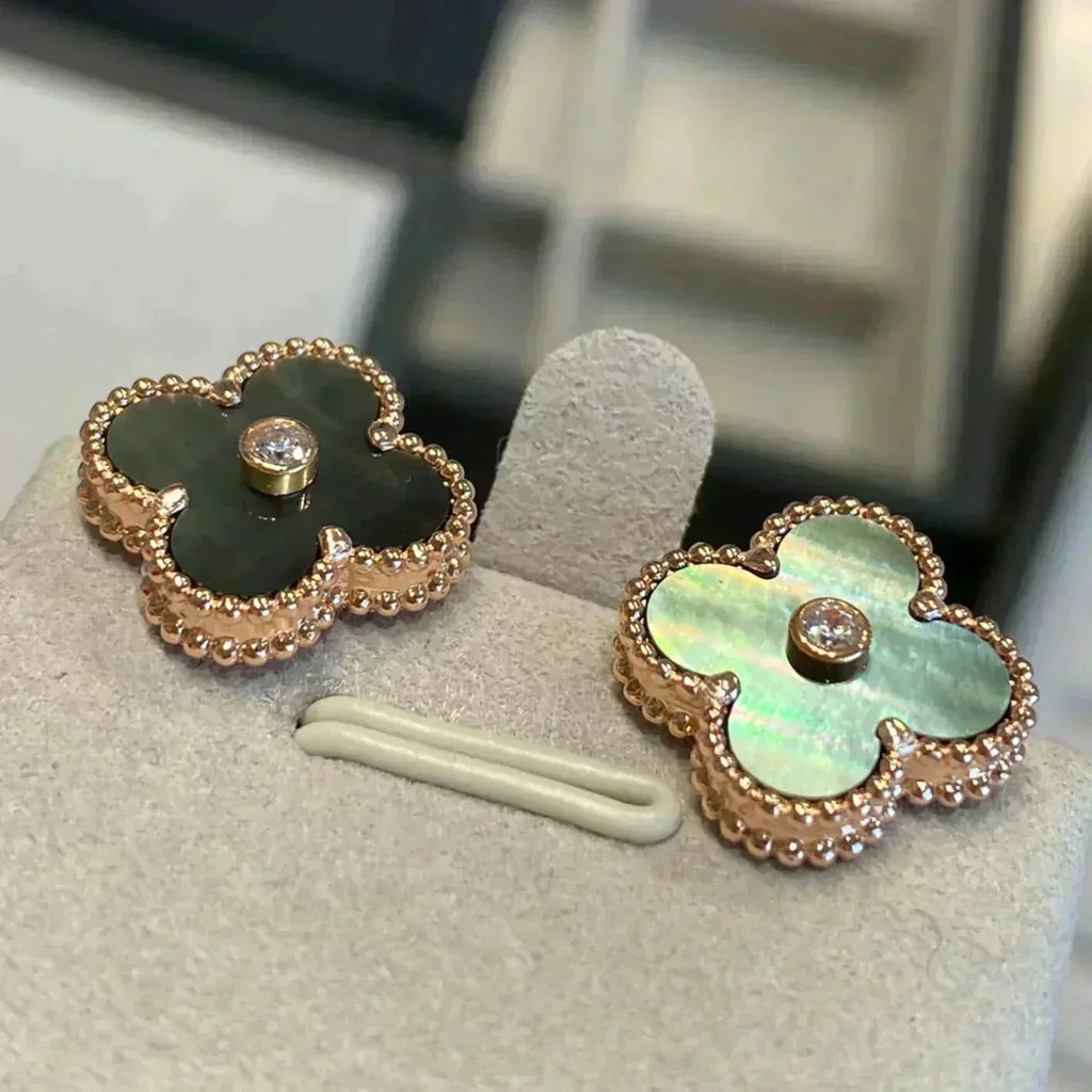 ¡®Loco¡¯CLOVER MEDIUM 1 MOTIFS GRAY MOP  DIAMOND EARRINGS
