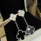 ¡®Loco¡¯CLOVER 2 MOTIFS  DIAMOND ONYX EARRINGS SILVER