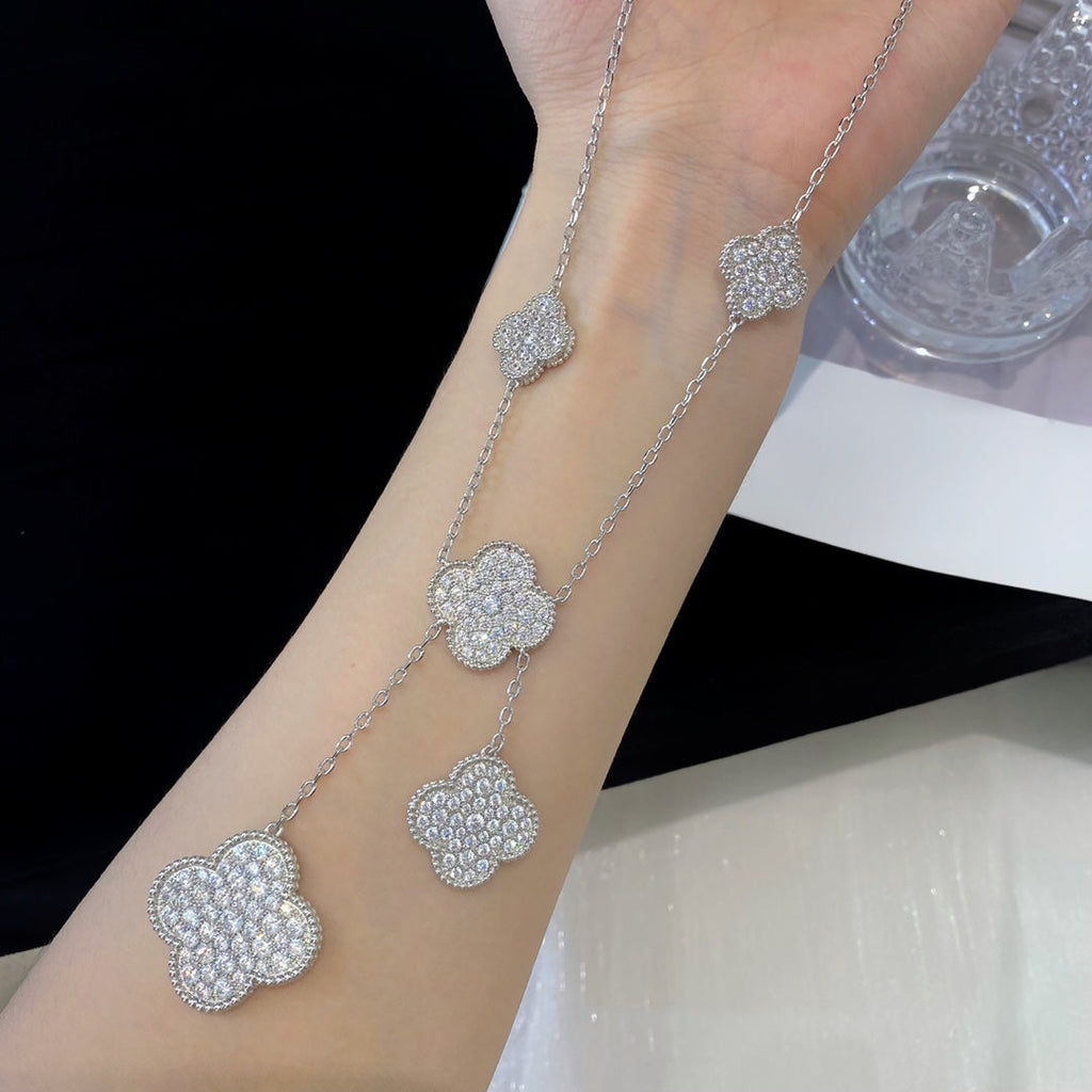 ¡®Loco¡¯CLOVER 5 MOTIFS SILVER DIAMONDS NECKLACE