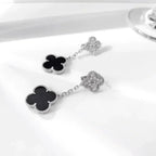 ¡®Loco¡¯CLOVER 2 MOTIFS  DIAMOND ONYX EARRINGS SILVER