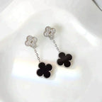 ¡®Loco¡¯CLOVER 2 MOTIFS  DIAMOND ONYX EARRINGS SILVER