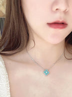 ¡®Loco¡¯CLOVER 1 DIAMOND LIGHT BLUE SILVER NECKLACE