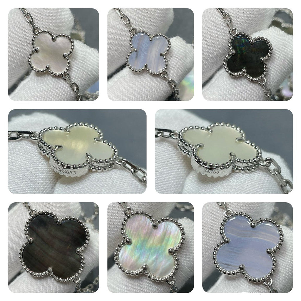 ¡®Loco¡¯CLOVER 16 MOTIF CHALCEDONY MOP SILVER NECKLACE