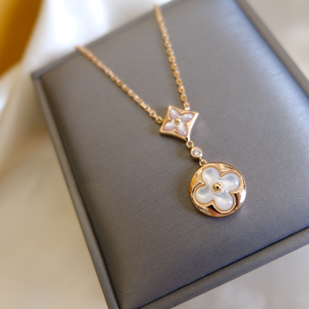 ¡®Loco¡¯STAR AND SUN WHITE MOP 2 MOTIF PINK GOLD NECKLACE