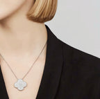 ¡®Loco¡¯CLOVER 25MM LARGE PENDANT DIAMOND PAVED SILVER NECKLACE