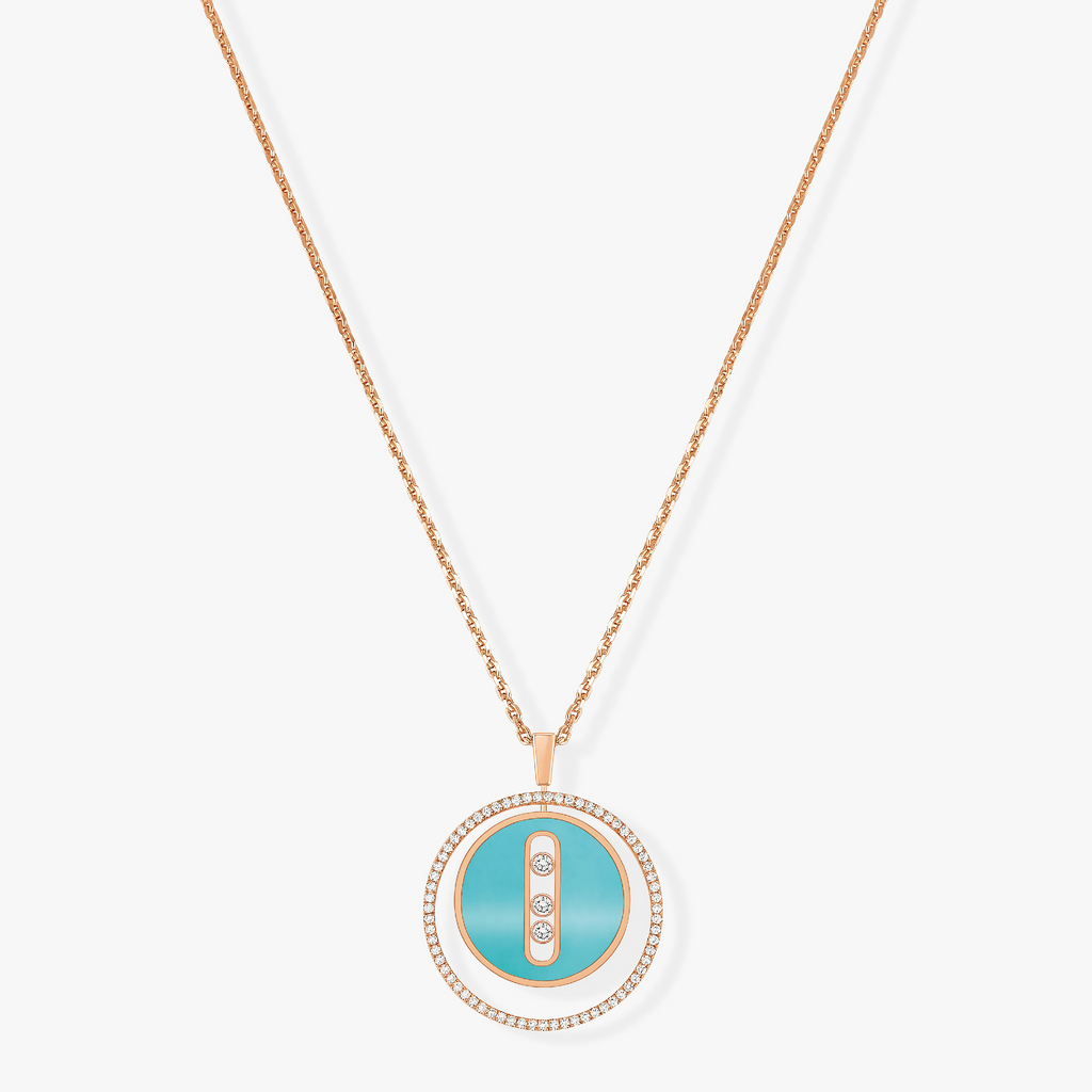 [Loco]LUCKY MOVE 3 DIAMONDS TURQUOISE PINK GOLD DIAMOND NECKLACE