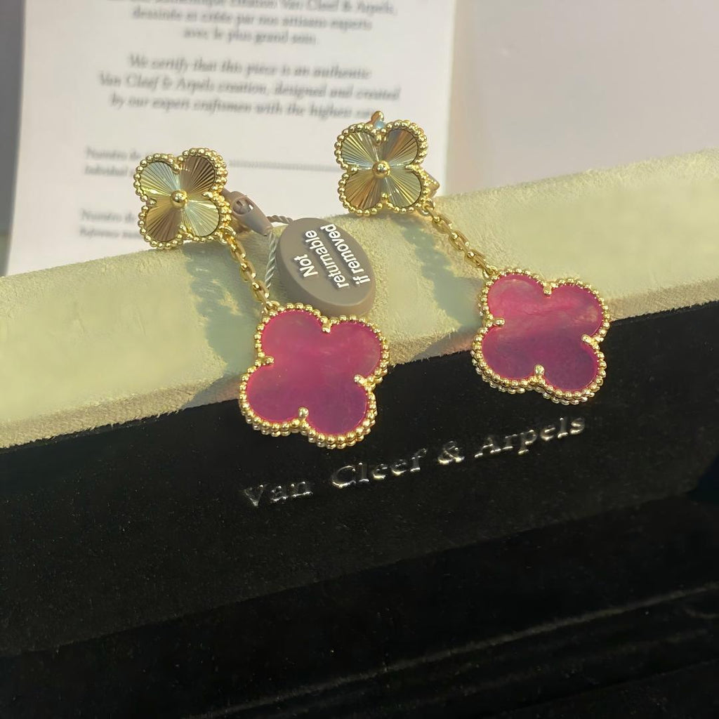 [Loco]NEW CLOVER 2 MOTIF PINK ENAMEL EARRINGS