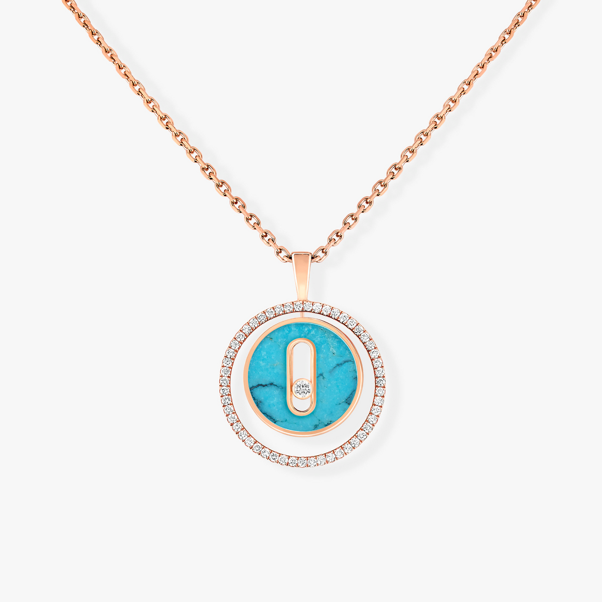 [Loco]LUCKY MOVE 1 DIAMOND TURQUOISE PINK GOLD DIAMOND NECKLACE