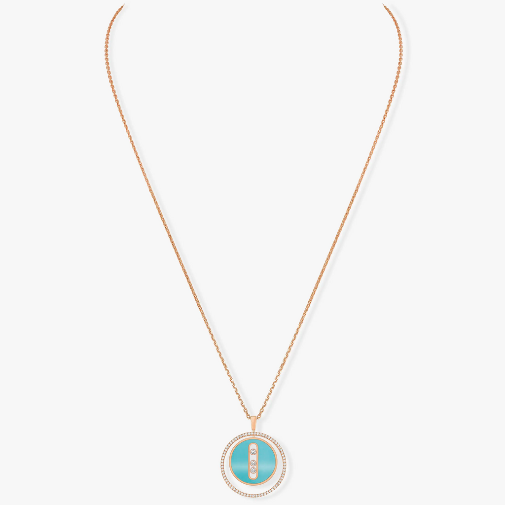 [Loco]LUCKY MOVE 3 DIAMONDS TURQUOISE PINK GOLD DIAMOND NECKLACE