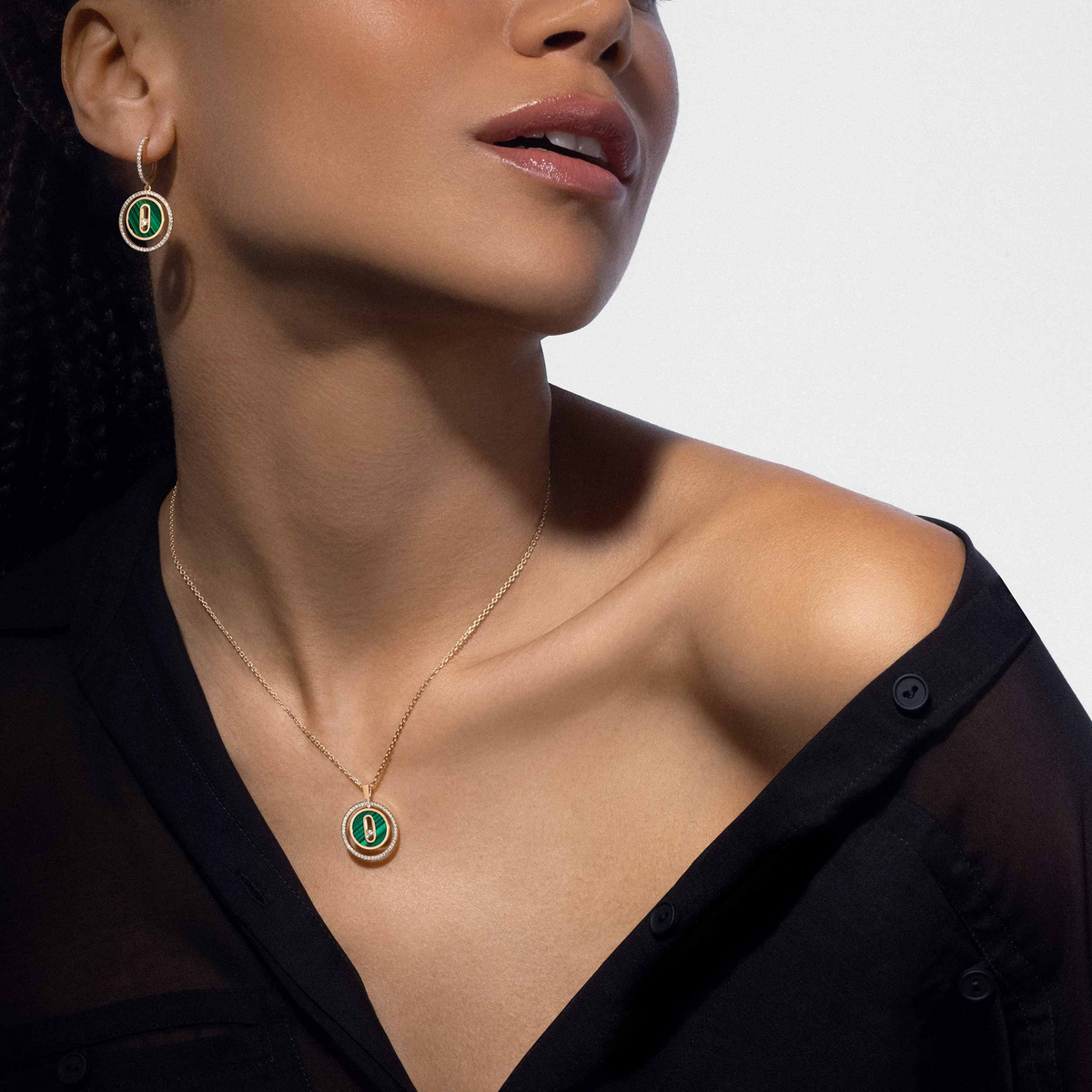 [Loco]LUCKY MOVE 1 DIAMOND MALACHITE GOLD DIAMOND NECKLACE