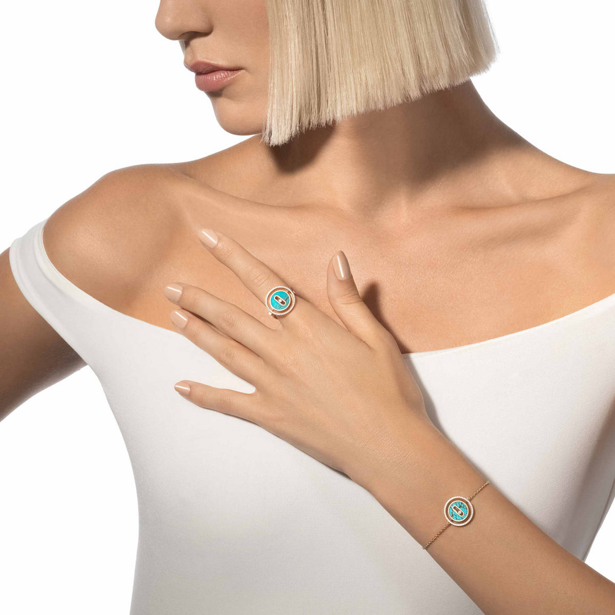 [Loco]LUCKY MOVE TURQUOISE PINK GOLD DIAMOND BRACELET