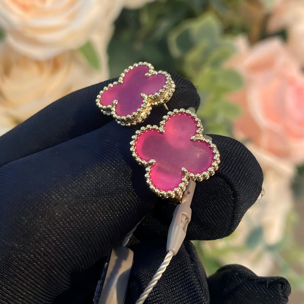 [Loco]NEW CLOVER 15MM PINK ENAMEL STUD EARRINGS