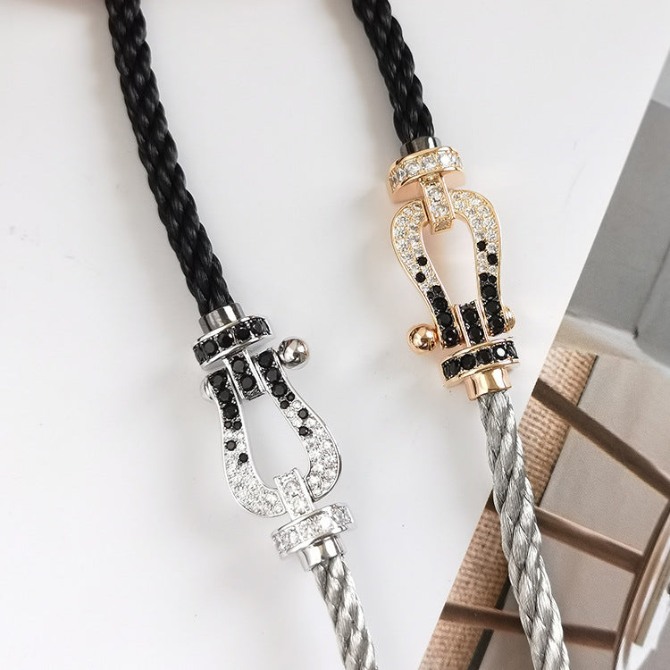 ¡®Loco¡¯FORCE LARGE HORSESHOE BLACK WHITE DIAMOND BRACELET ROSE GOLD