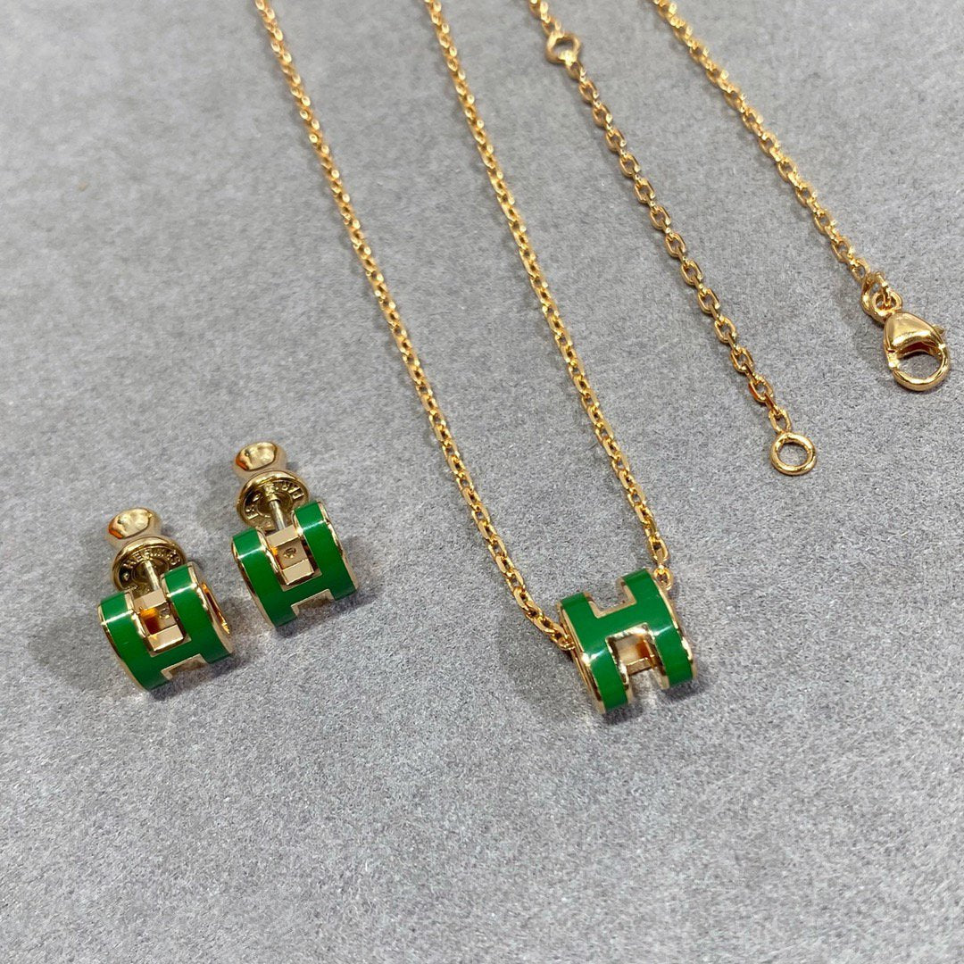 ¡®Loco¡¯POP H GREEN NECKLACE SILVER AND GOLD