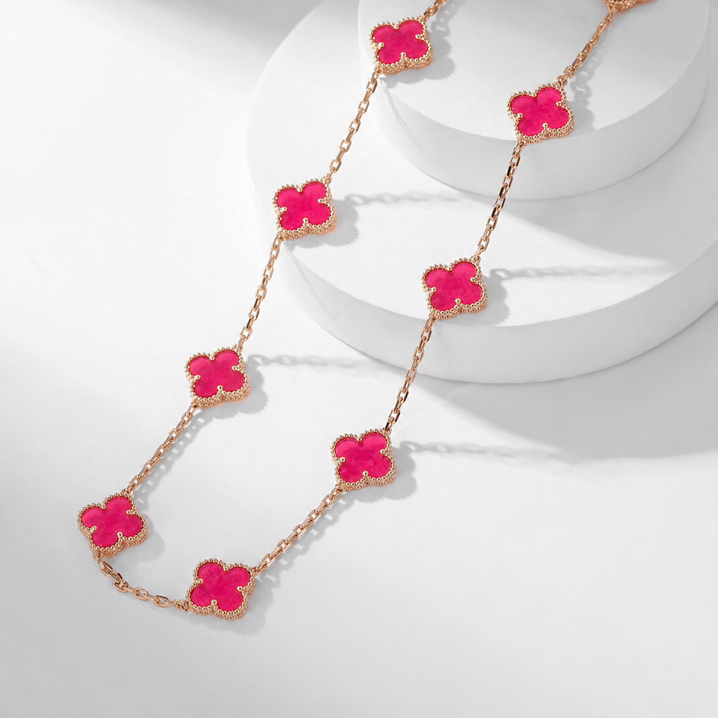 [Loco]NEW CLOVER 10 MOTIFS PINK ENAMEL NECKLACE