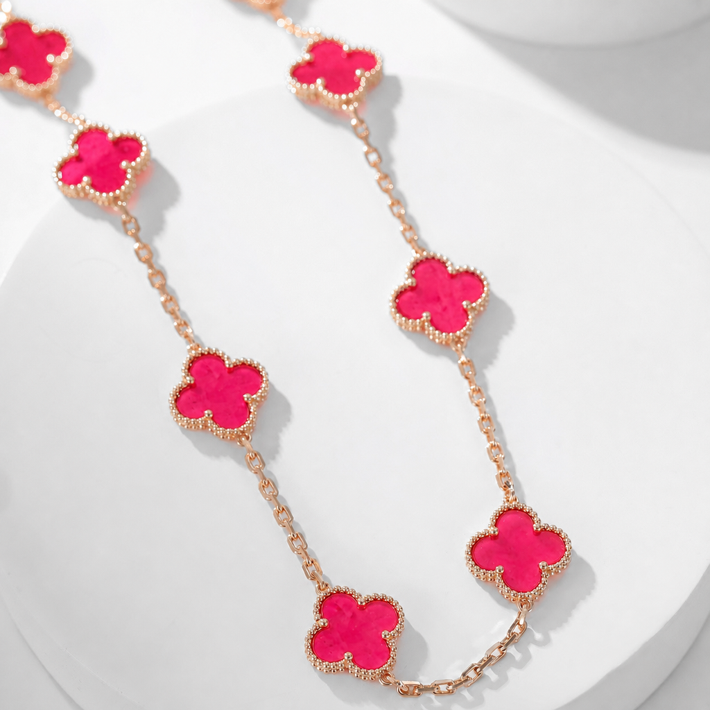 [Loco]NEW CLOVER 10 MOTIFS PINK ENAMEL NECKLACE