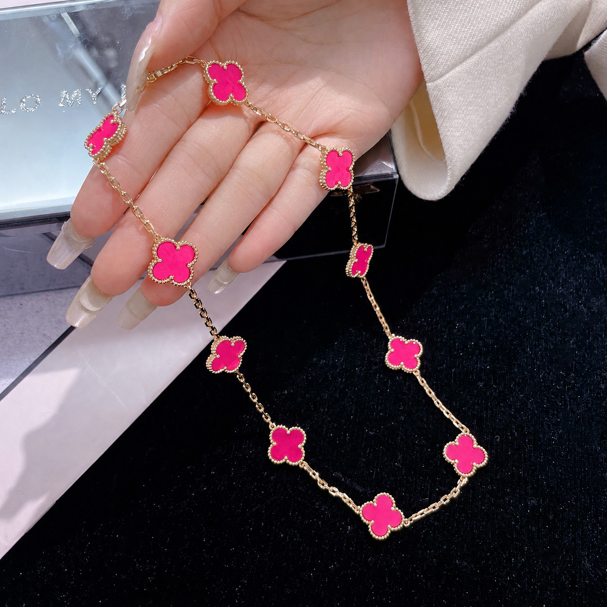 [Loco]NEW CLOVER 10 MOTIFS PINK ENAMEL NECKLACE