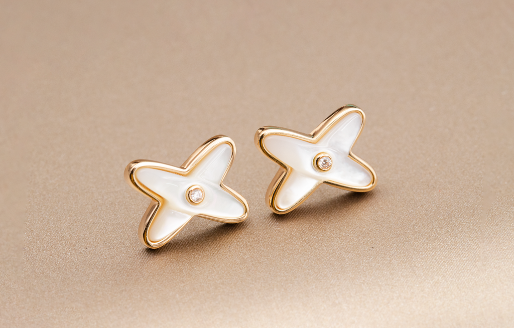 ¡®Loco¡¯JEUX DE WHITE MOP PINK GOLD DIAMOND EARRINGS