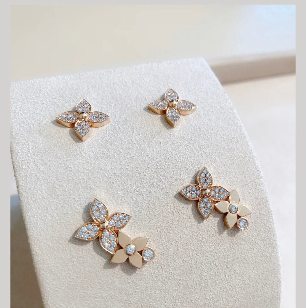 ¡®Loco¡¯STAR BLOSSOM STUD EARRINGS PINK GOLD DIAMONDS