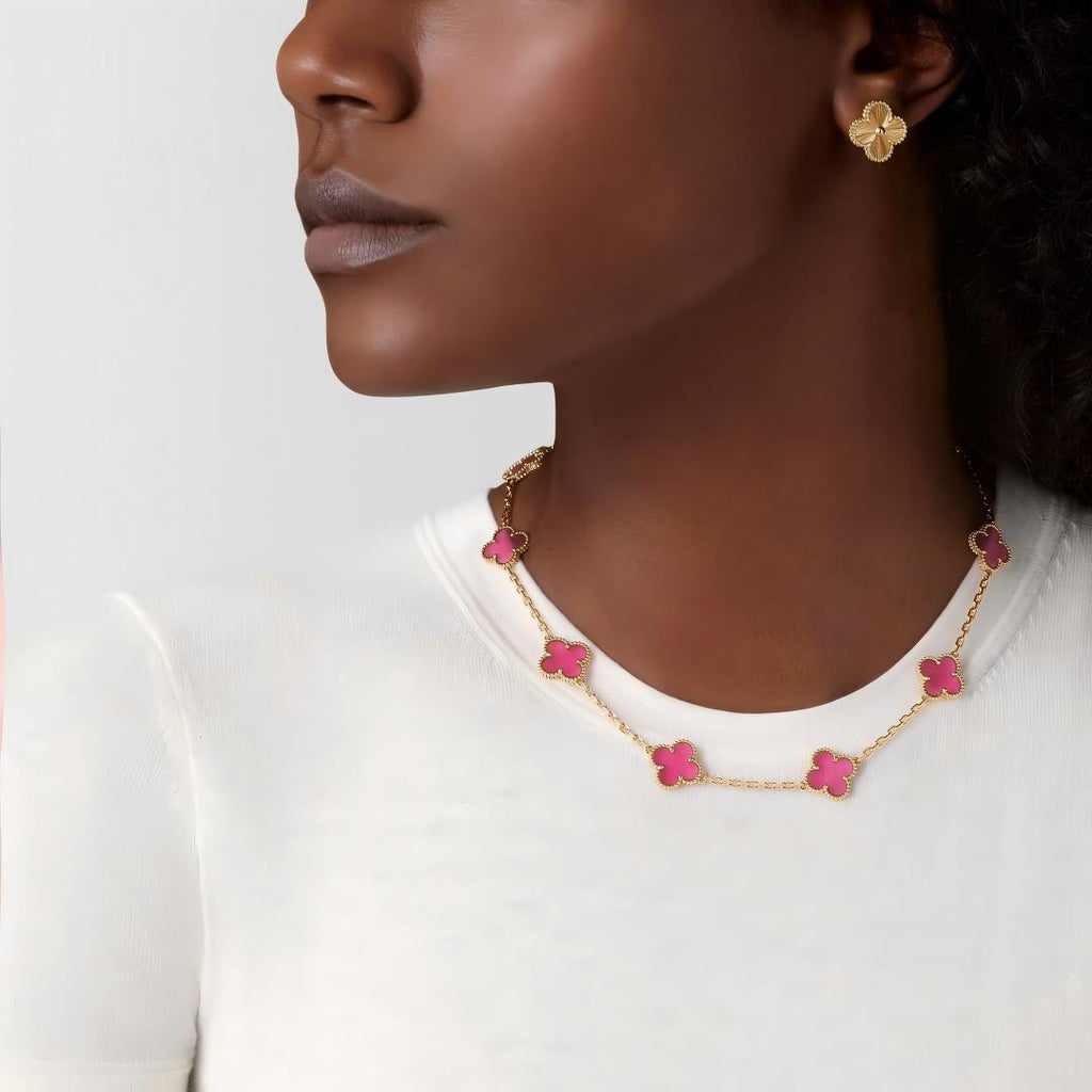 [Loco]NEW CLOVER 10 MOTIFS PINK ENAMEL NECKLACE