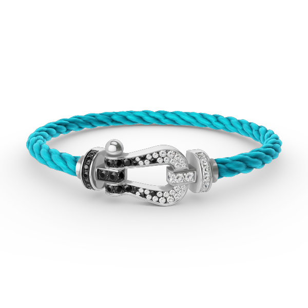 ¡®Loco¡¯FORCE LARGE HORSESHOE BLACK WHITE DIAMOND BRACELET SILVER