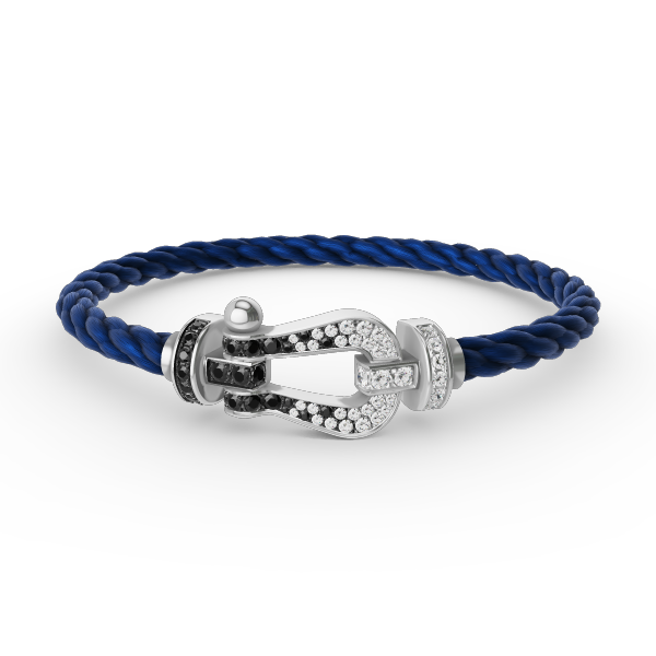 ¡®Loco¡¯FORCE LARGE HORSESHOE BLACK WHITE DIAMOND BRACELET SILVER