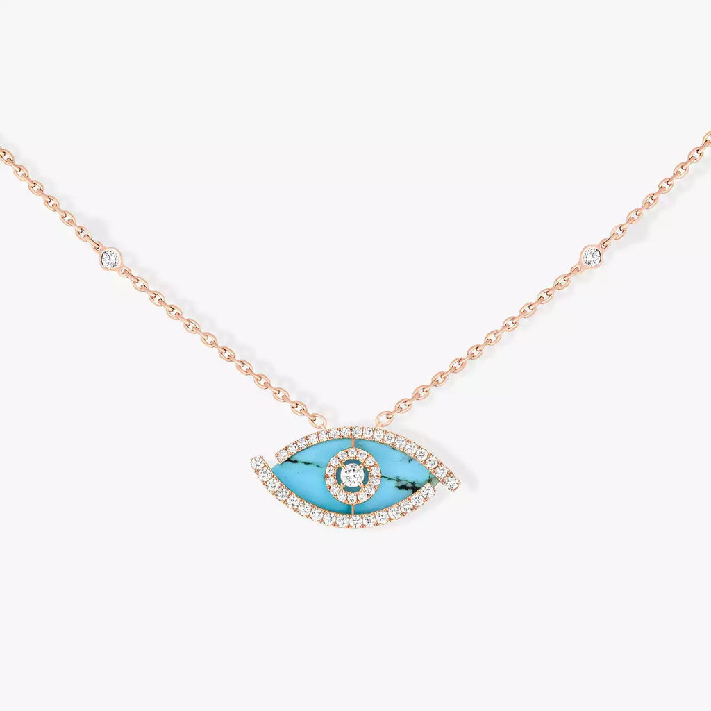 [Loco jewelrys]Lucky Eye Diamond Necklace in Rose Gold and Turquoise