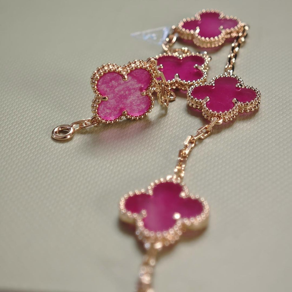[Loco]NEW CLOVER 5 MOTIFS PINK ENAMEL BRACELET